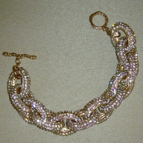 Brilliant Gold-Tone and Rhinestone Chain Link Bracelet - BLING! - Picture 6 of 11